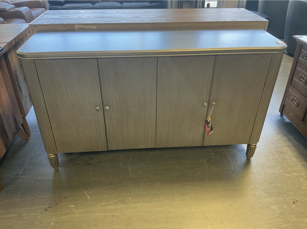 Silver 4 Door Cabinet (As-Is, Scratch)
